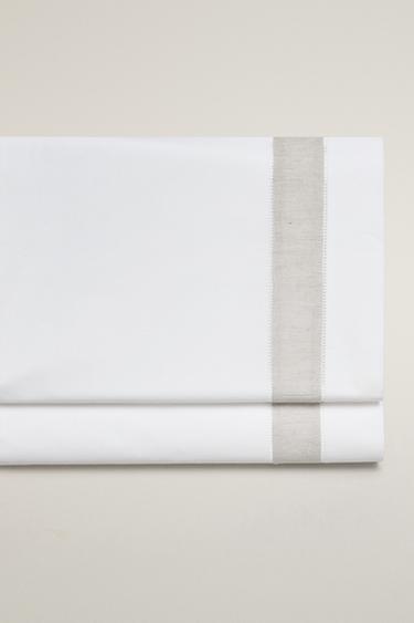 COTTON FLAT SHEET WITH LINEN BORDER - White by Zara