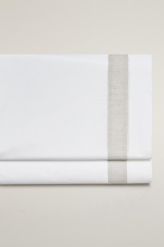Zara COTTON FLAT SHEET WITH LINEN BORDER - White - Image 0