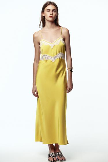 LACE TRIM CAMISOLE MIDI DRESS - Mustard by Zara