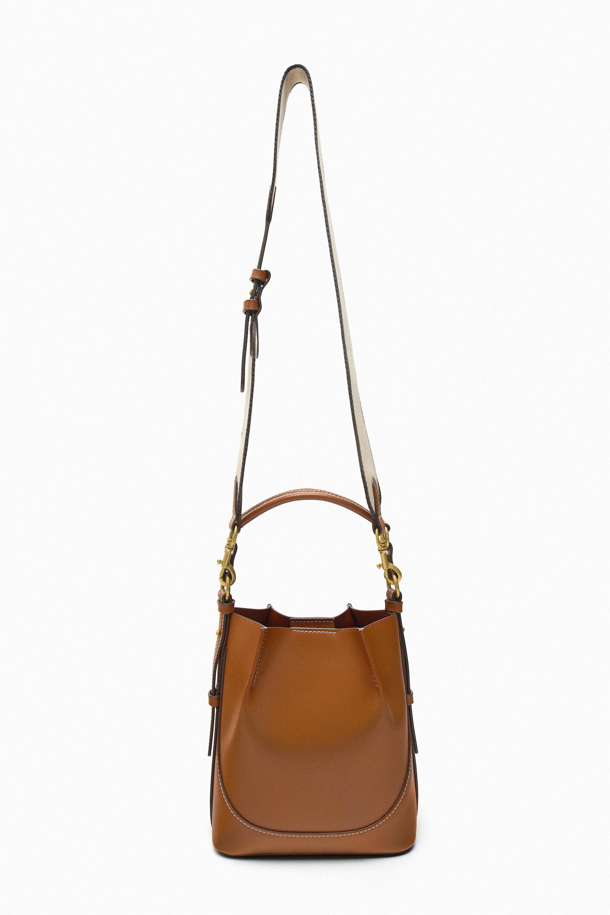 Zara bucket bag on sale with topstitched handle