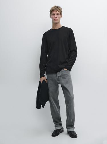 Zara Long-sleeve cotton blend T-shirt - Black