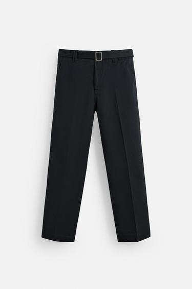 LIMITED EDITION STRAIGHT-LEG TROUSERS WITH BELT - Navy blue by Zara - Image 0