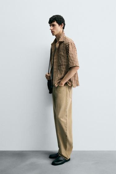 TEXTURED CHECK SHIRT - Ecru / Brown by Zara - Image 3