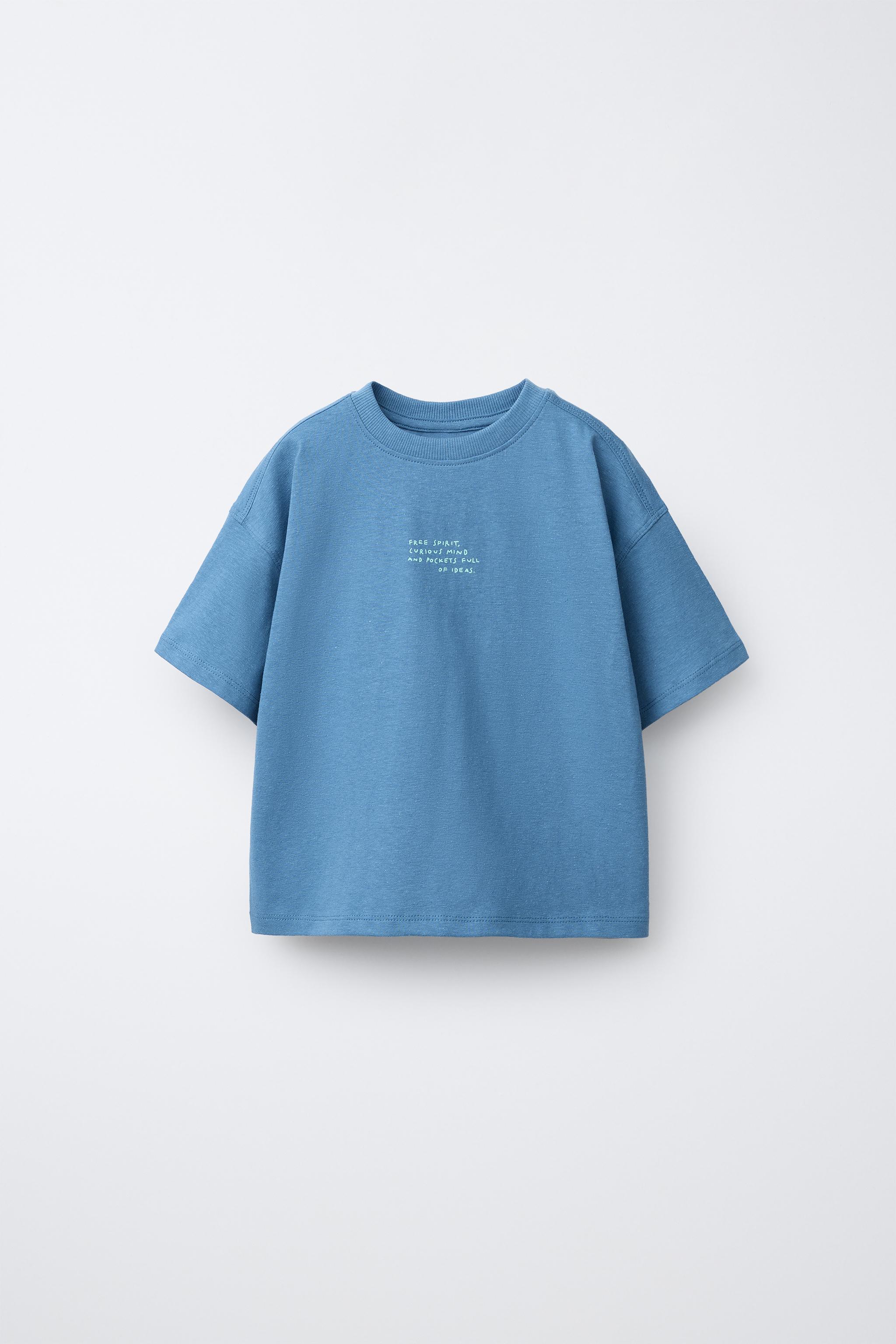 COTTON LINEN BLEND TEXT T-SHIRT