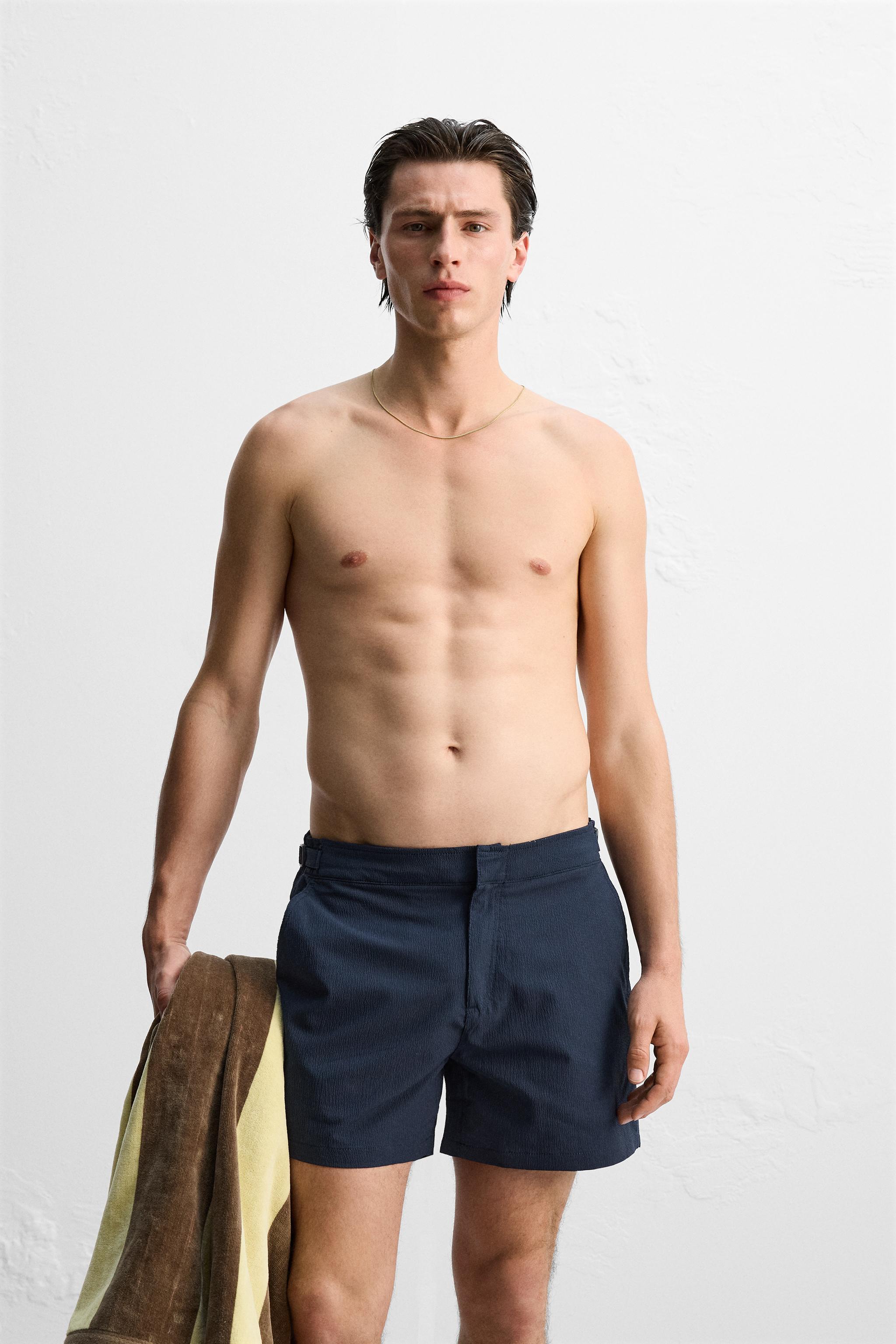 STRUCTURED REGULAR SWIM SHORTS - Navy blue | ZARA United States STRUCTURED REGULAR SWIM SHORTS - Navy blue | ZARA United States