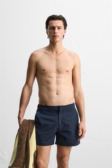 REGULAR TEXTURED SWIMMING TRUNKS - Navy blue by Zara - Image 4