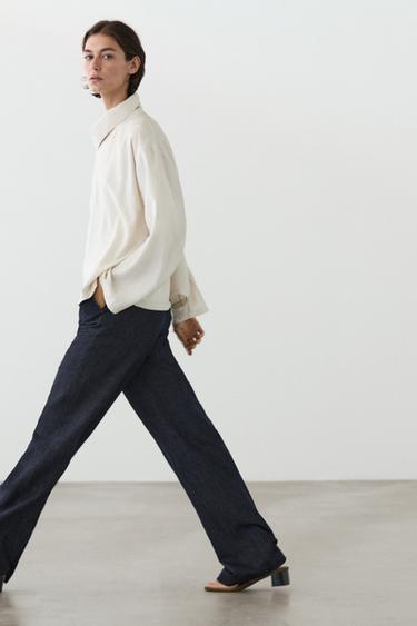 Zara Wide-leg linen blend trousers - Blue