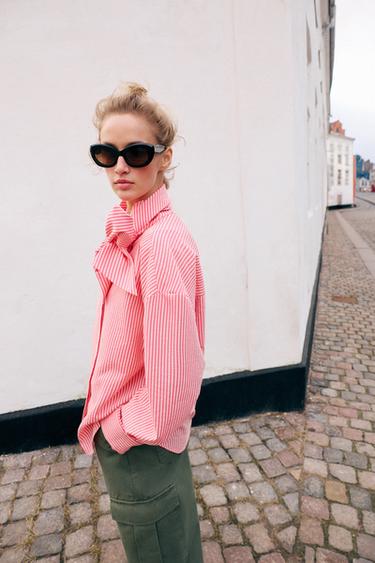 CHEMISE À RAYURES AVEC NŒUD - Rose de Zara - Image 2