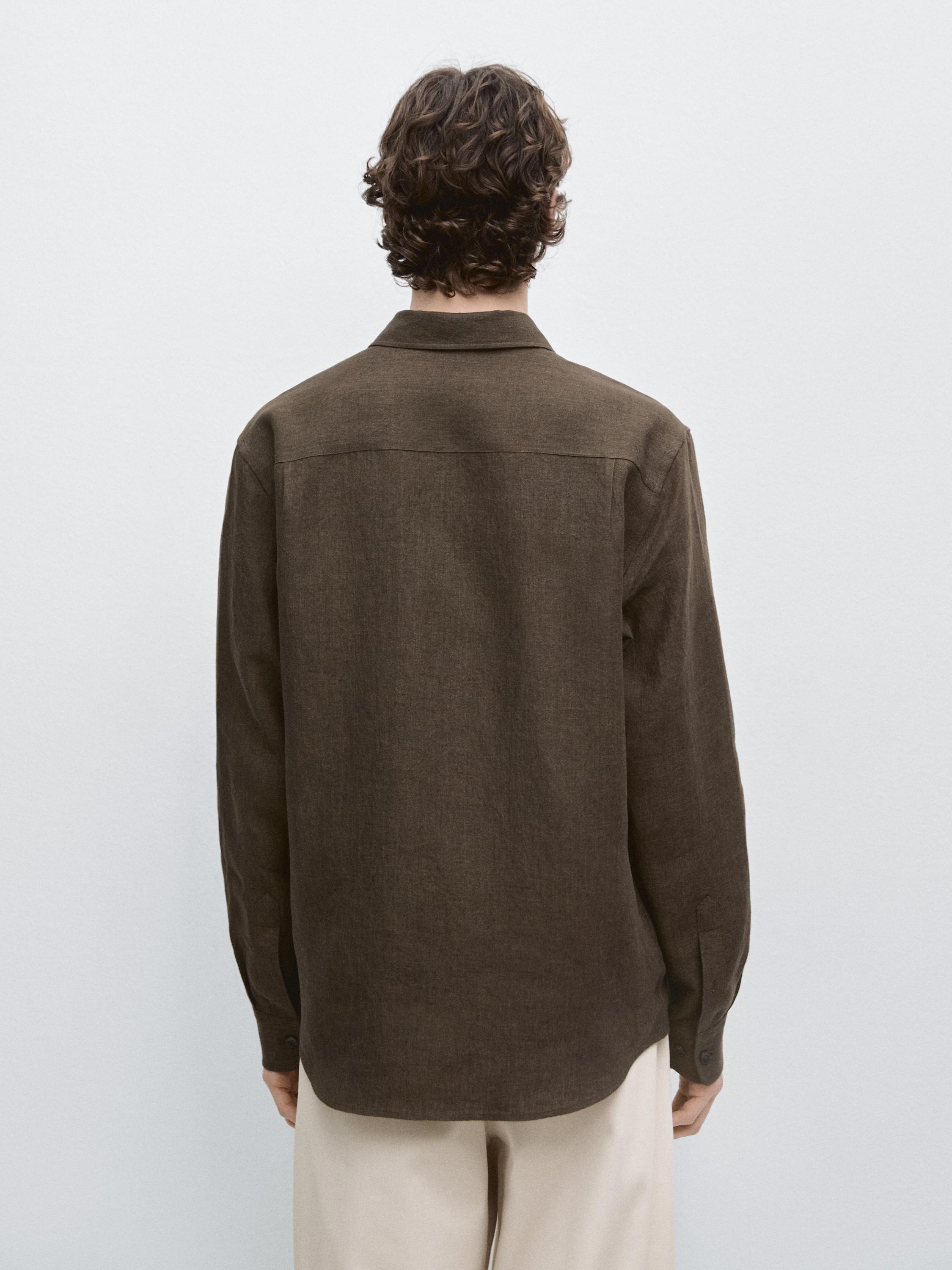 Regular fit faded linen shirt with pocket detail