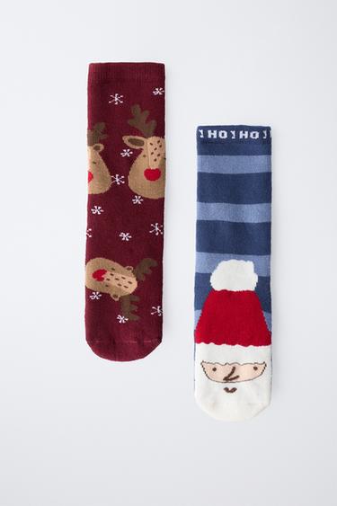 LOT DE DEUX PAIRES DE CHAUSSETTES ANTIDÉRAPANTES PÈRE NOËL ET RENNES - Bleu de Zara - Image 3