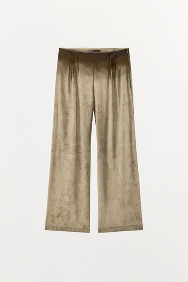 PANTALON IMPRIMÉ À PLIS TAILLE - Marron clair de Zara - Image 2