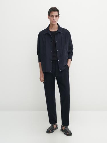 Zara Cotton blend slim fit trousers - Navy blue