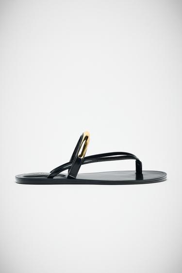 Zara SANDALS WITH METALLIC APPLIQUÉ - Black