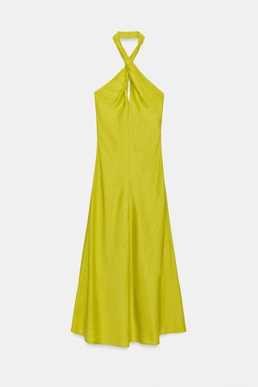ROBE MI-LONGUE HALTER CROISÉE AVEC LIN - Citron vert de Zara - Image 8