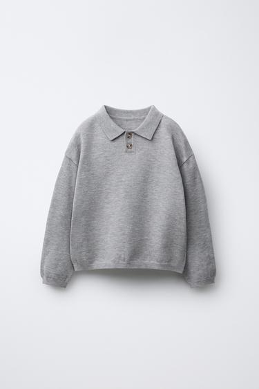 PULL POLO EN MAILLE - Gris chiné de Zara