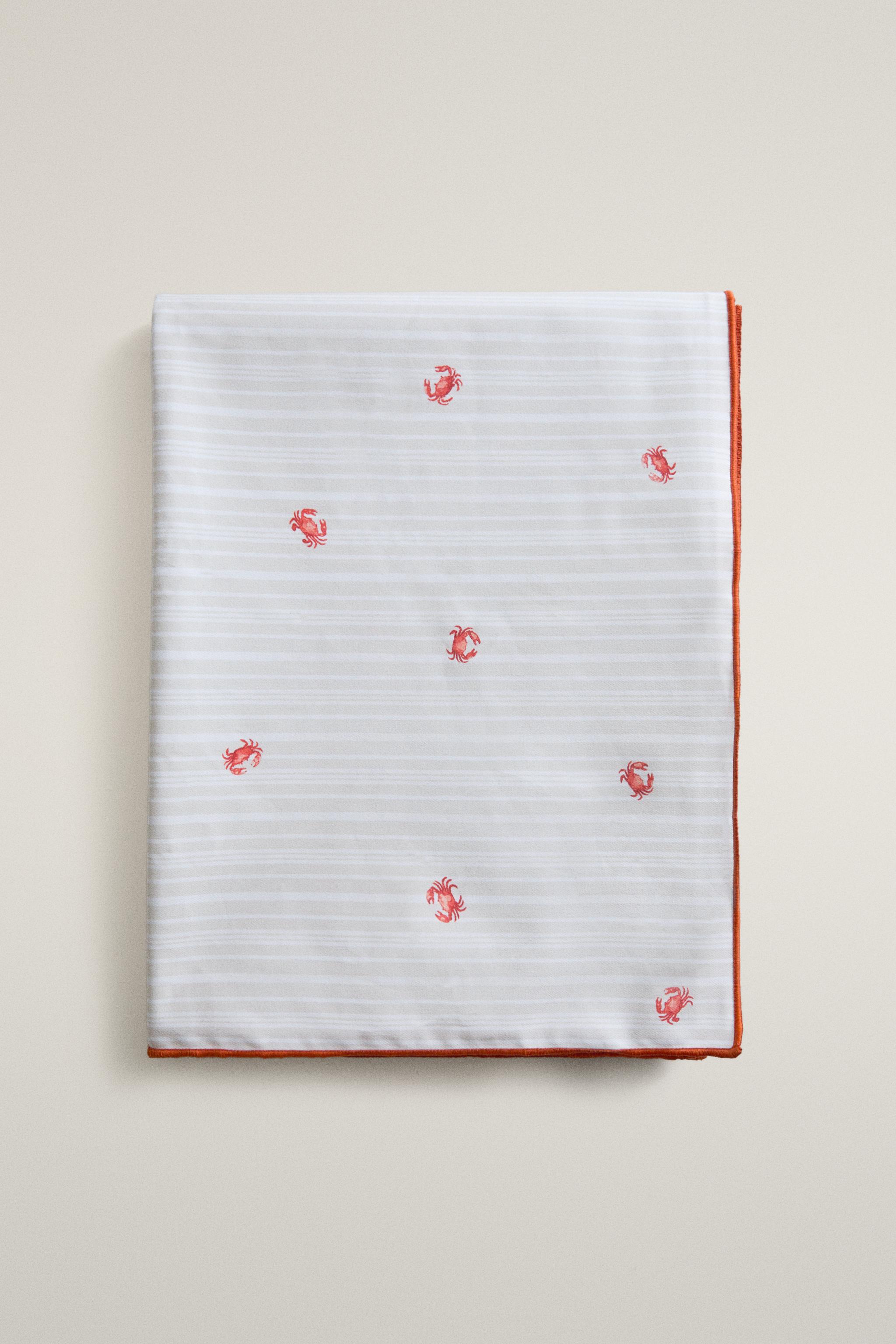 CRAB PRINT RESIN-COATED COTTON TABLECLOTH