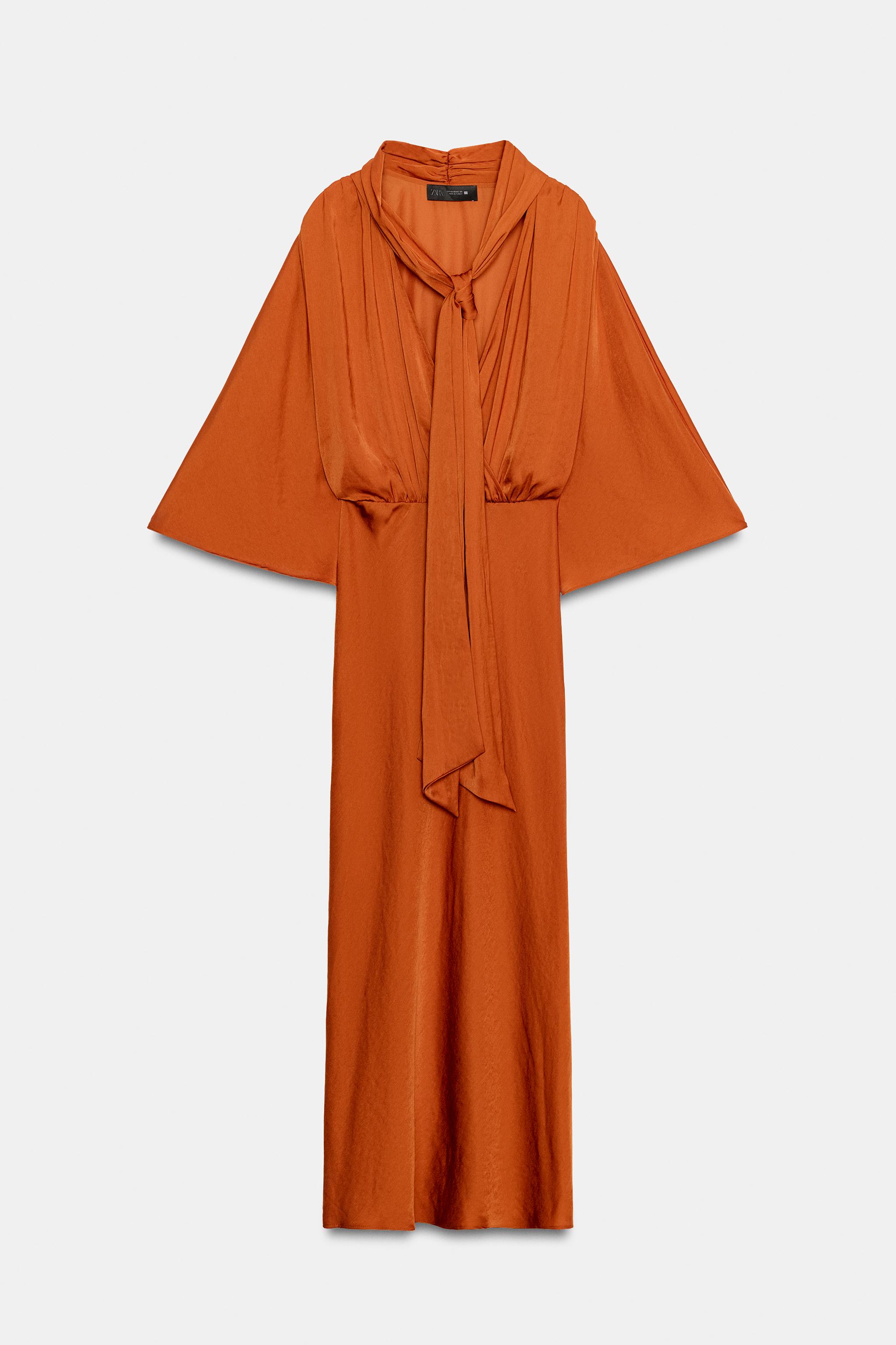 Женские платья Zara SATIN SCARF-EFFECT MIDI DRESS — фото 8