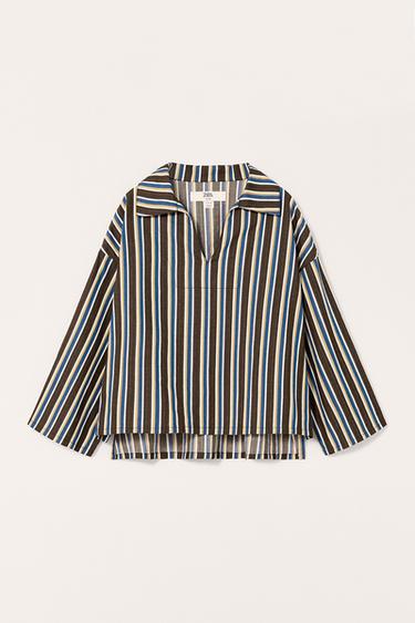 LIMITED EDITION ストライプ柄フルイドシャツダークブラウンZaraのLIMITED EDITION ストライプ柄フルイドシャツ - ダークブラウン