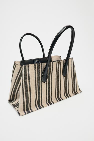 SHOPPER TOILE RAYURES - Noir de Zara - Image 3