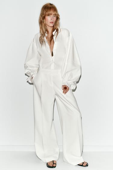 WIDE-LEG TROUSERS WITH DARTS - Oyster-white by Zara