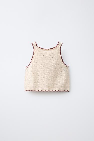 TOP EN MAILLE À FLEURS BRODÉES - Écru de Zara - Image 1