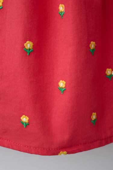 ROBE EN MATIÈRES VARIÉES FLEURS BRODÉES CASA LAWA X ZARA KIDS - Rouge de Zara - Image 3