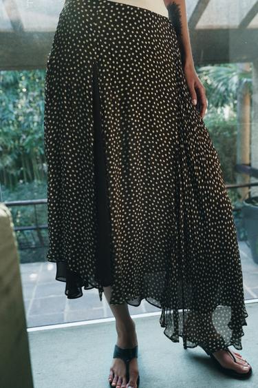 ZW COLLECTION ASYMMETRIC POLKA DOT SKIRT - Brown by Zara