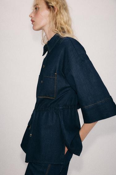 CAMISA DENIM CINTURA AJUSTABLE - Índigo de Zara