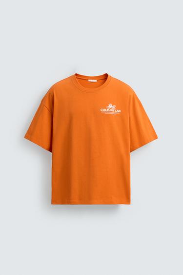 CONTRAST SLOGAN PRINT T-SHIRT - Orange by Zara