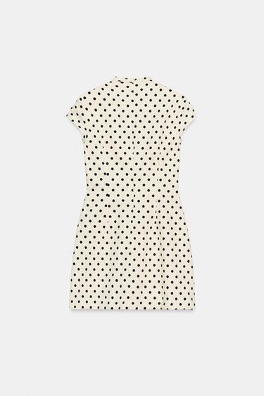 Zara SHORT POLKA DOT TIE DRESS - Ecru / Black