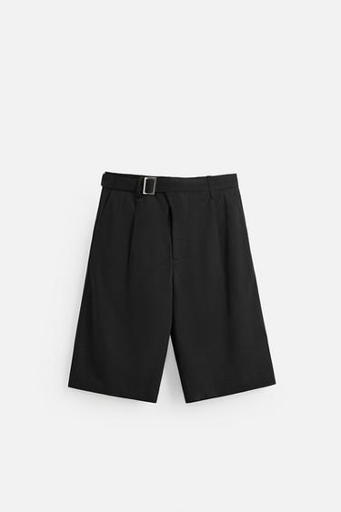Zara 褶飾腰帶短褲 - 黑色