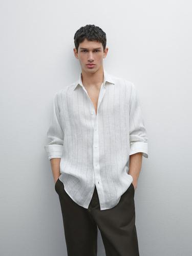 Zara 100% linen pinstripe shirt - White
