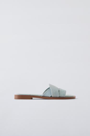 FLAT DENIM SLIDER SANDALS - Blue by Zara