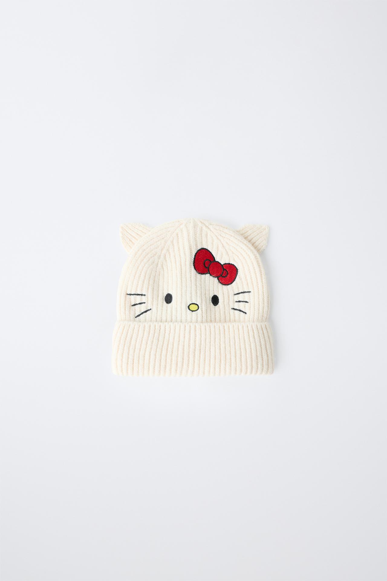 HELLO KITTY © SANRIO EMBROIDERED KNIT BEANIE — Ecru