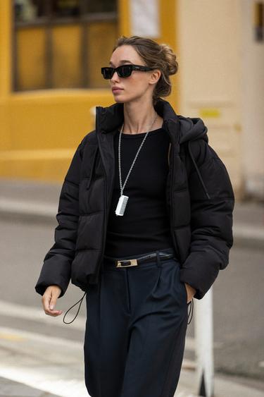 Zara WATER REPELLENT WINDPROOF SHORT HOODED ANORAK - Black