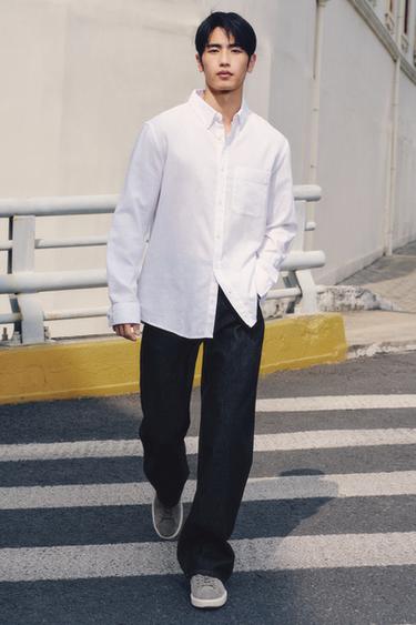 Zara 亞麻/棉質標準版襯衫 - 白色