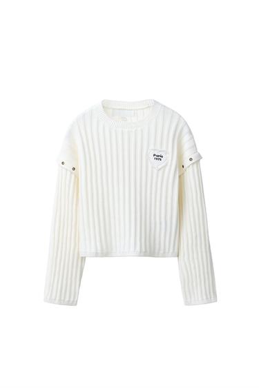 PLETEN PULOVER Z NAŠITKOM V OBLIKI SRCA - Ekru barva od Zare