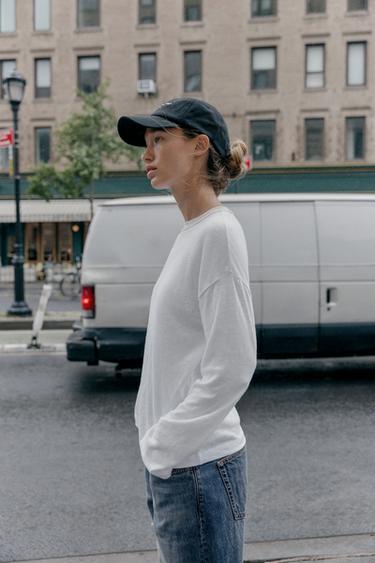 T-SHIRT COL CONTRASTÉ - Blanc de Zara