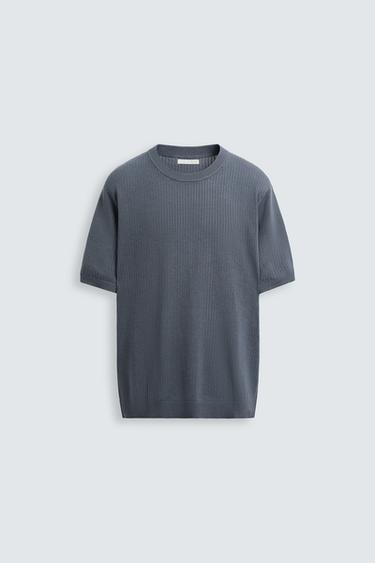 CAMISETA PUNTO ESTRUCTURA - Gris / Azul de Zara