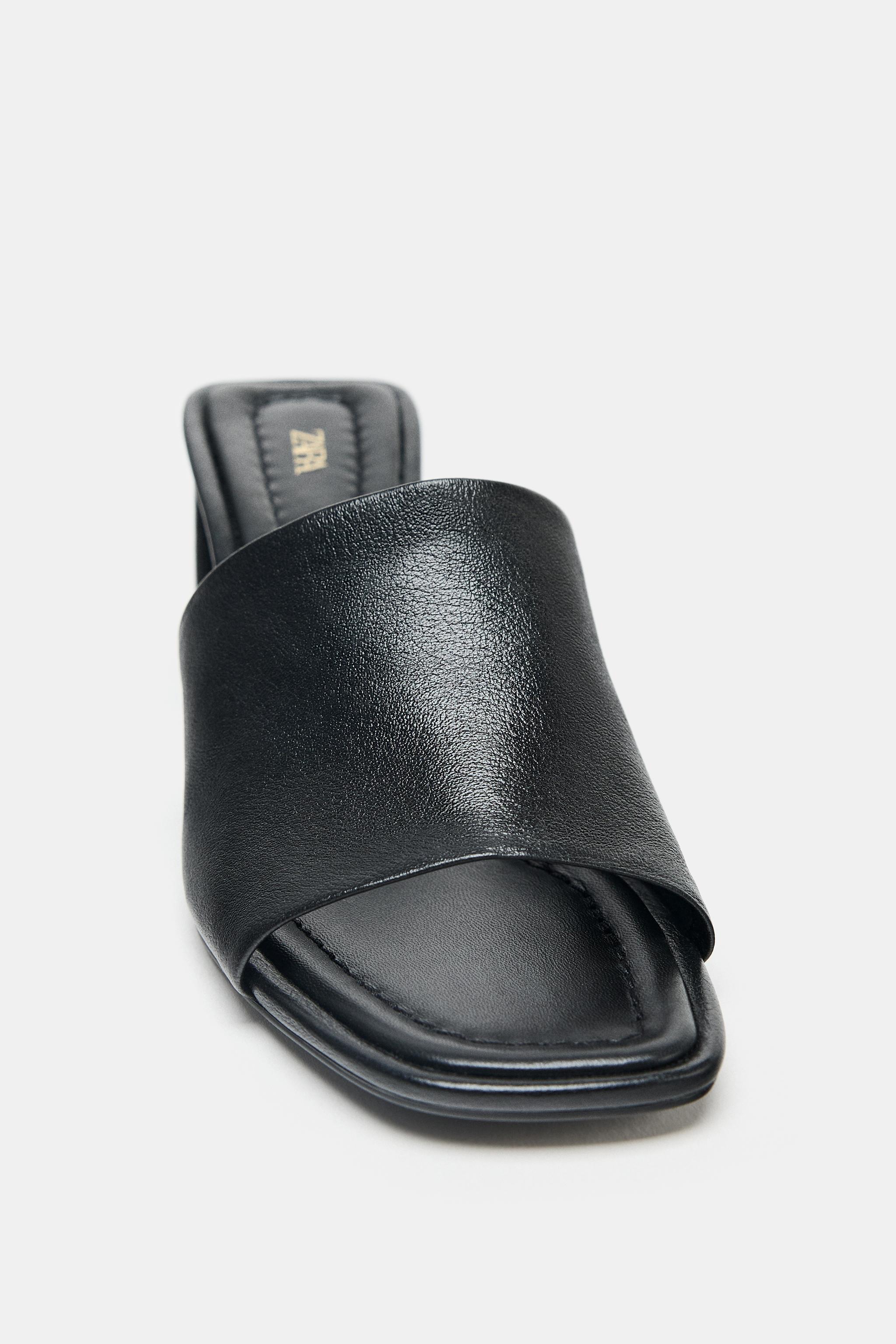 リアルレザーチャンキーヒールミュール - ブラック | ZARA Japan リアルレザーチャンキーヒールミュール - ブラック | ZARA Japan