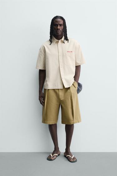 CHECK SHIRT WITH EMBROIDERED TEXT - Ecru by Zara - Image 0