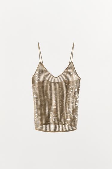 TOP EN MAILLE SEQUINS - Doré de Zara - Image 5