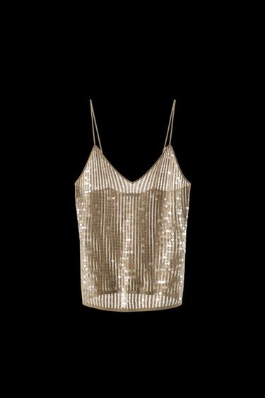 Zara SEQUIN KNIT TOP - Golden - Image 0