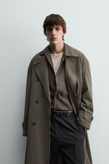 Zara OVERSIZED FLOWY TRENCH COAT - Taupe gray