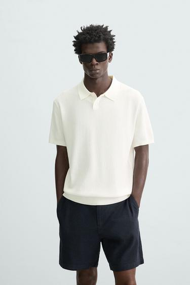 RIB KNIT POLO SHIRT - Oyster-white by Zara