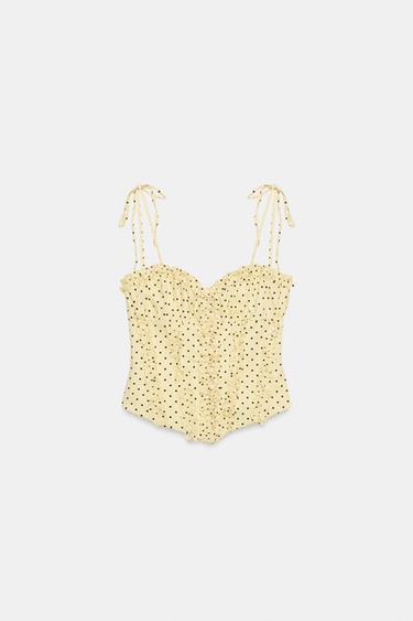 Zara TÄPILINE VOLANGIDEGA POPLIINTOPP - Yellow
