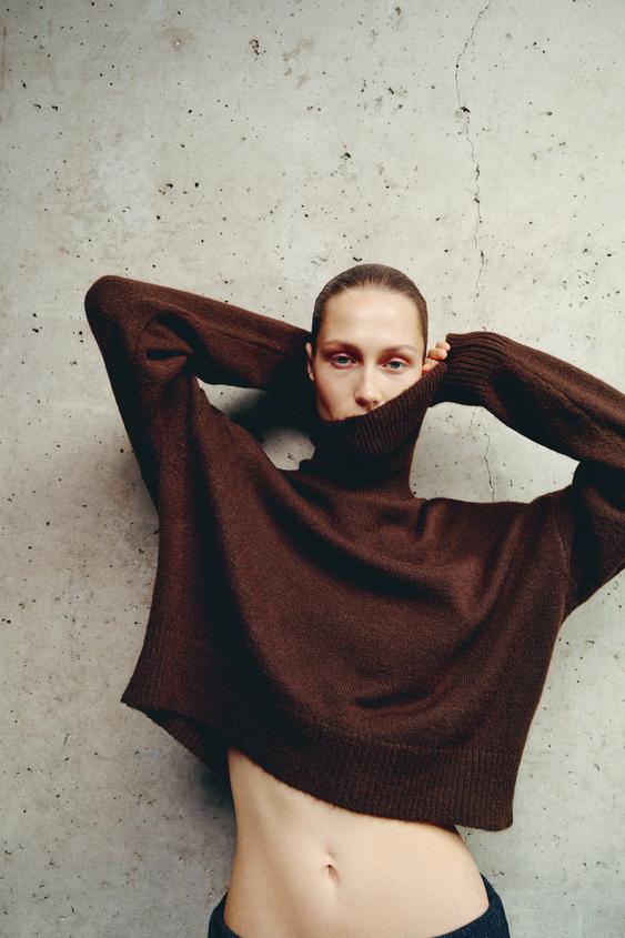 Cuello Alto Jersey Amarillo Zara Cuello Alto Manguitos De Punto