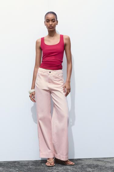 TOP I POLYAMID OG BREDE STROPPER - Mørk Fuchasia fra Zara