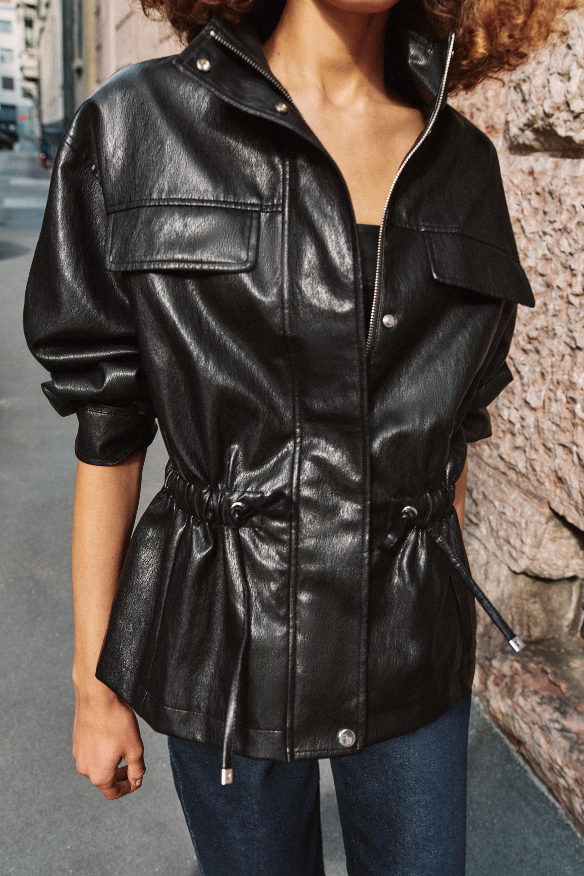 FAUX LEATHER HIGH COLLAR JACKET