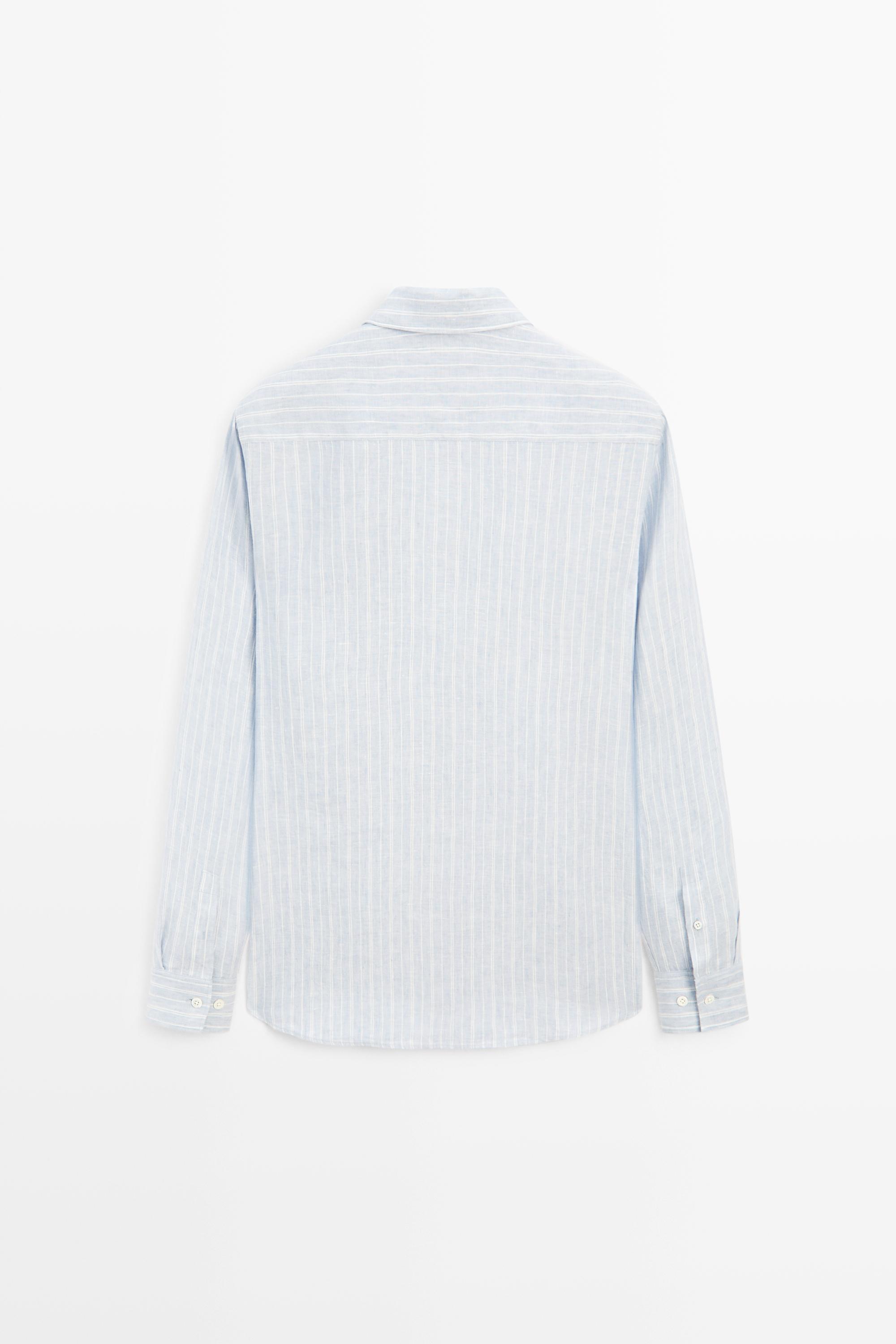 100% linen regular fit faded striped shirt